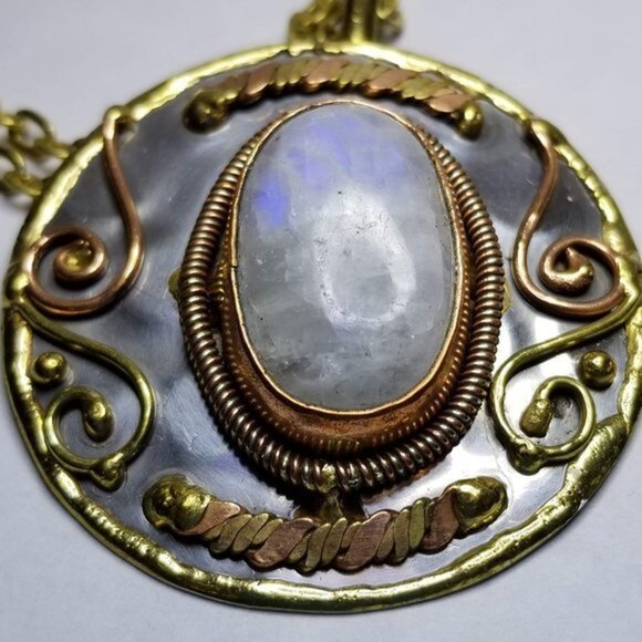 New With Tags Artisan Crafted Natural Moonstone Necklace and Cuff Bracelet SET - Picture 8 of 14